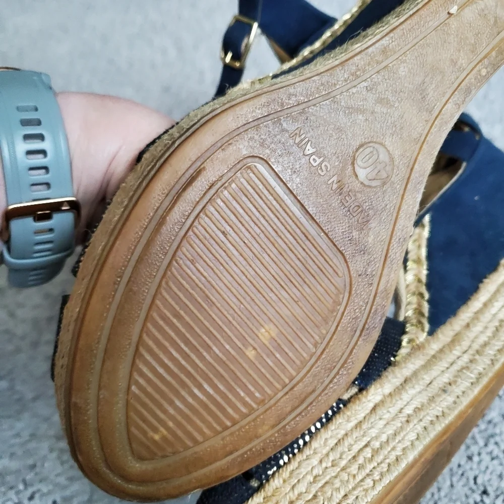 Minelli Navy Espadrille Wedge Sandals Made In Spain